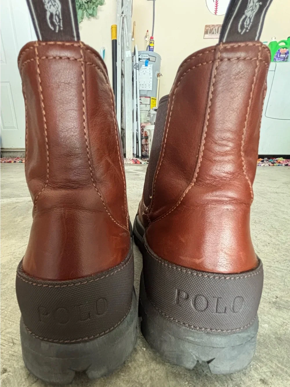 Polo Ralph Lauren Brown Leather OSLO Chelsea Chunky Sole Boots
